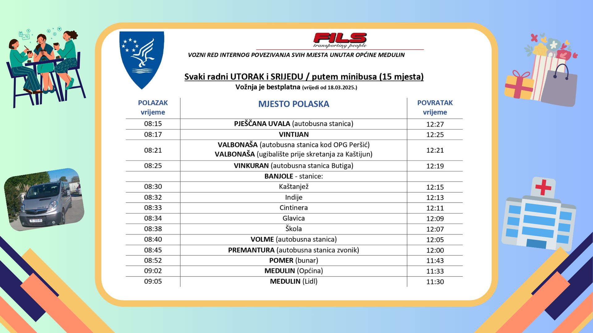 Obavijest mještanima - proširena linija minibusa u Općini Medulin